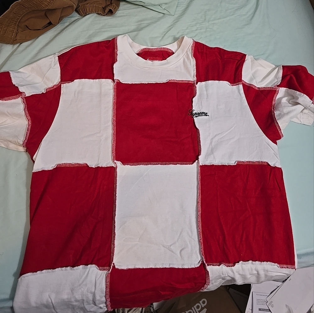 Supreme patchwork red and white tee